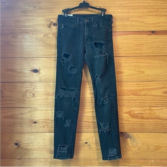 Abercrombie & Fitch Black Distressed Mid Rise Stretchy Skinny Jeans 28 - Picture 1 of 10